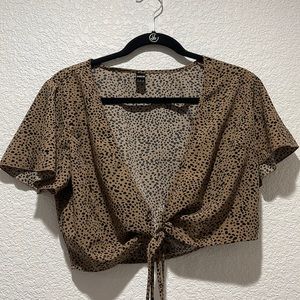 Cheetah print wrap tie crop blouse